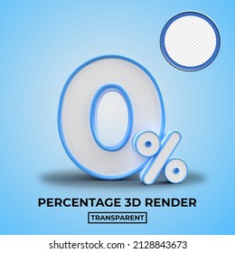 3D render 0% Percentage sale discount blue color  transparent for shop 