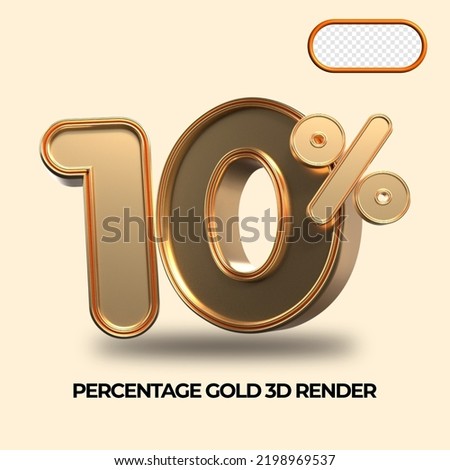 3D render 10% percentage number gold style for discount, sale discount, work progress, percent