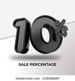 3D render 10 percentage sale discount black color