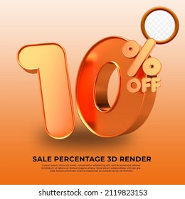 3D render 10% Percentage sale discount gold Style  transparent for shop 