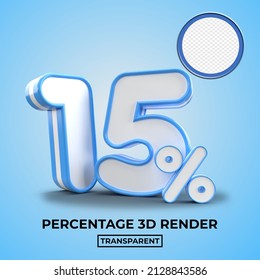 Representación 3D 15% Descuento de venta de color azul transparente para tienda 