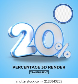 3D render 20% Percentage sale discount blue color  transparent for shop 