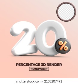 3D render 20% Percentage sale discount white color  transparent for shop 