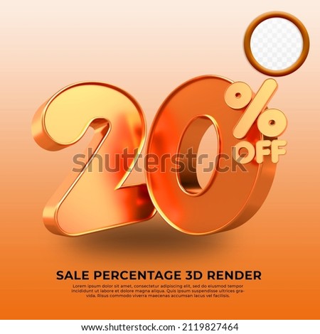 3D render 20% Percentage sale discount gold Style  transparent for shop 