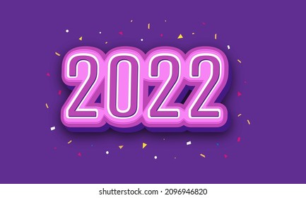 3D Render 2022 Number In Sticker Style With Confetti On Purple Background.