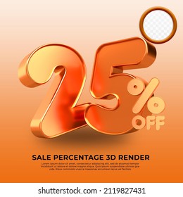 3D render  25% Percentage sale discount gold Style  transparent for shop 