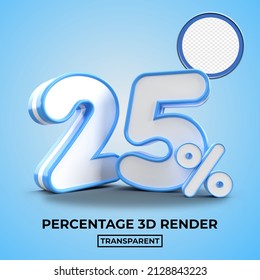 3D render 25% Percentage sale discount blue color  transparent for shop 
