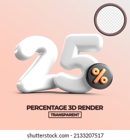 3D render 25% Percentage sale discount white color  transparent for shop 