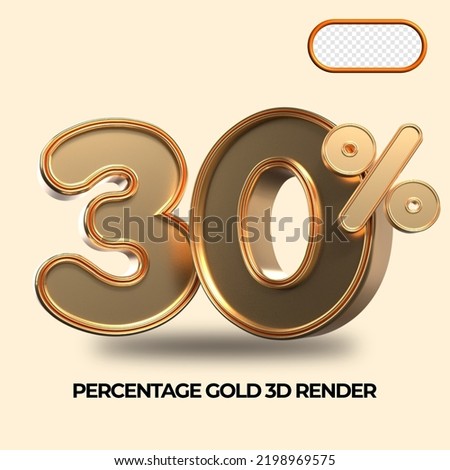 3D render 30% percentage number gold style for discount, sale discount, work progress, percent