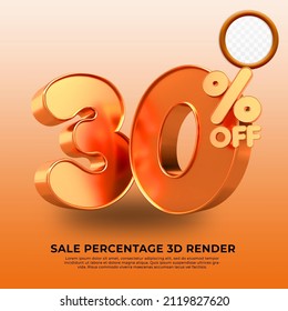3D render 30% Percentage sale discount gold Style  transparent for shop 