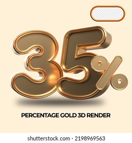 3D render 35% percentage number gold style for discount, sale discount, work progress, percent