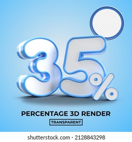 3D render 35% Percentage sale discount blue color  transparent for shop 
