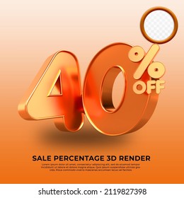 3D render 40% Percentage sale discount gold Style  transparent for shop 