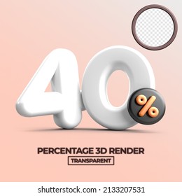 3D render 40% Percentage sale discount white color  transparent for shop 