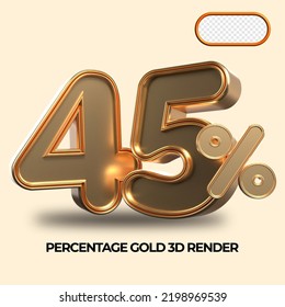 3D render 45% percentage number gold style for discount, sale discount, work progress, percent