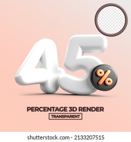 3D render 45% Percentage sale discount white color  transparent for shop 