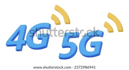 3D render of 4g, 5g icons for mobile app design. Internet network signs. Realistic Cyberspace concept smartphone network symbols. 3d vector illustration isolated on white
