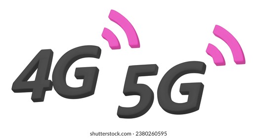 3D render of 4G, 5G signs, cellular high speed data wireless connection. Realistic 3d vector Illustrations on white background