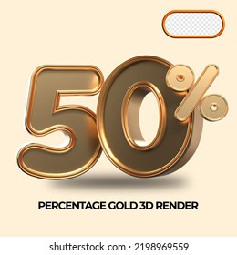 3D render 50% percentage number gold style for discount, sale discount, work progress, percent