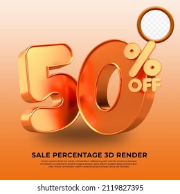 3D render 50% Percentage sale discount gold Style  transparent for shop 