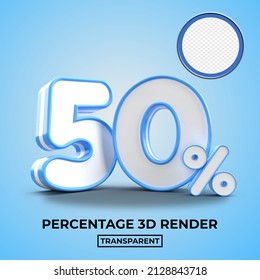 3D render  50% Percentage sale discount blue color  transparent for shop 