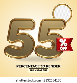 3D procesado 55% número para la venta de productos, promoción, descuento elemento de estilo oro