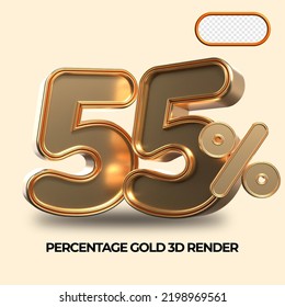 3D render 55% percentage number gold style for discount, sale discount, work progress, percent