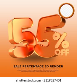 3D render 55% Percentage sale discount gold Style  transparent for shop 