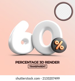 3D render 60% Percentage sale discount white color  transparent for shop 