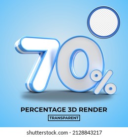 3D render 70% Percentage sale discount blue color  transparent for shop 