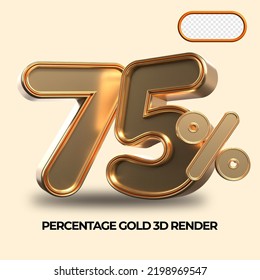 3D render 75% percentage number gold style for discount, sale discount, work progress, percent