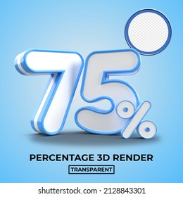 3D render 75% Percentage sale discount blue color  transparent for shop 