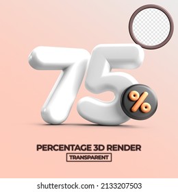 3D render 75% Percentage sale discount white color  transparent for shop 