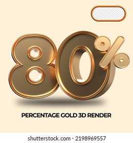 3D render 80% percentage number gold style for discount, sale discount, work progress, percent