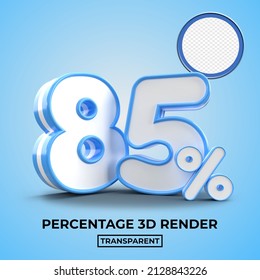 3D render  85% Percentage sale discount blue color  transparent for shop 