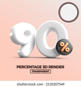 3D render 90% Percentage sale discount white color  transparent for shop 