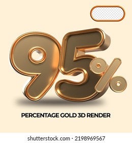 3D render 95% percentage number gold style for discount, sale discount, work progress, percent