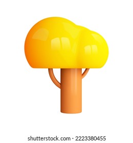 3d representa el árbol de otoño abstracto aislado sobre fondo blanco. Resumen del elemento de diseño de forma de plan amarillo. Ilustración de dibujos animados.