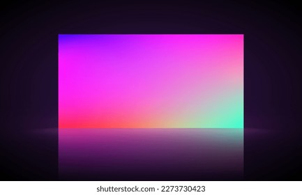 3d render, abstract colorful neon background with square frame. Simple geometric shape, blank banner.  illuminate frame design. Abstract cosmic vibrant color square backdrop. Glowing neon lighting