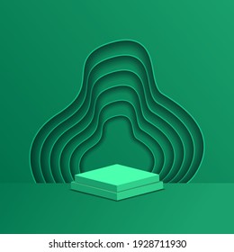 3D Render of Abstract Composition with Podium. Minimal Studio with Round Pedestal and Copy Space. Futuristic Interior Backdrop for Landing Page, Showcase, Product Presentation.