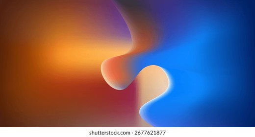 renderização 3d, fundo geométrico abstrato iluminado com luz de neon laranja azul. Linha ondulada brilhante. Papel de parede futurista mínimo