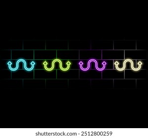 Renderizado 3D, fondo geométrico minimalista abstracto. Flecha de neón brillante apunta hacia la derecha, símbolo de dirección.