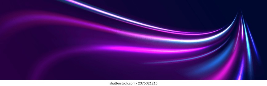 3d render, abstract neon vector background, space tunnel turning to left, ultra violet rays. Future technology speed line light effect, cyberpunk style background material with a sense of technology.