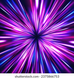 3d render, abstract neon vector background, space tunnel turning to left, ultra violet rays. Future technology speed line light effect, cyberpunk style background material with a sense of technology.