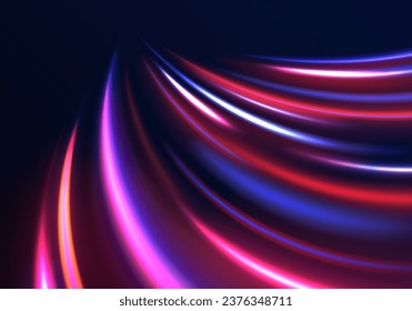 3d render, abstract neon vector background, space tunnel turning to left, ultra violet rays. Future technology speed line light effect, cyberpunk style background material with a sense of technology.