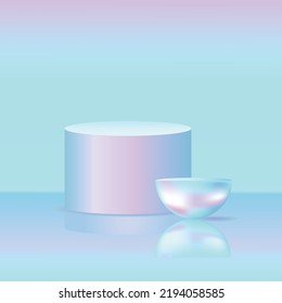 3d renderización, fondo abstracto de neón pastel, podio de cilindro en blanco, vitrina vacía, etapa redonda, pedestal vacío, pantalla de producto, tablero en blanco, plataforma de exposición. Copiar espacio. Diseño mínimo