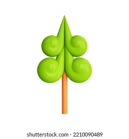 3d render abstract pine tree isolated on white background. Concept christmas tree shape. Xmas design element. Vector cartoon illustration.