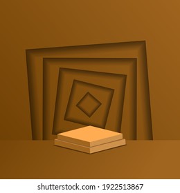 3D Render of Abstract Yellow Composition with Podium. Minimal Studio with Round Pedestal and Copy Space. Futuristic Interior Backdrop for Landing Page, Showcase, Product Presentation.