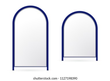 3d render of advertising construction stand on isolated clean white background. Design template blank pop up banner display template for designers. Vector illustration EPS 10 promotional presentation