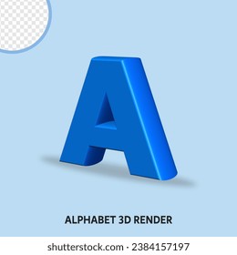 3D render alphabet blue color glossy